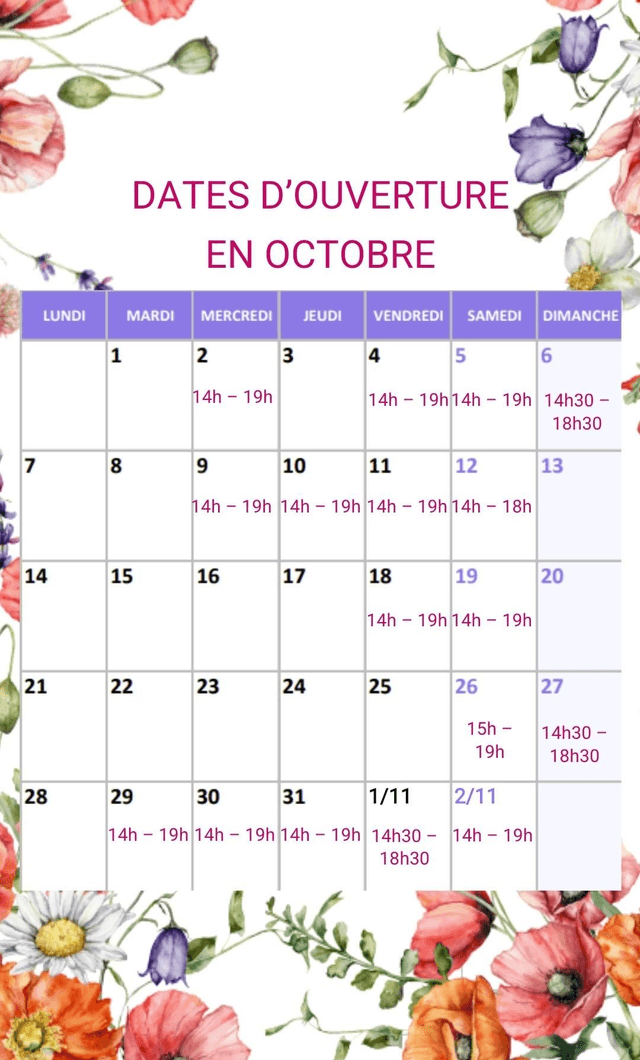Planning d&#039;octobre 2024