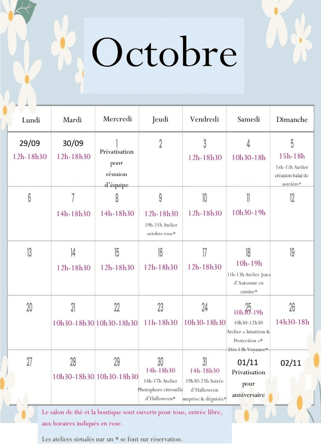 Planning d&#039;octobre 2025